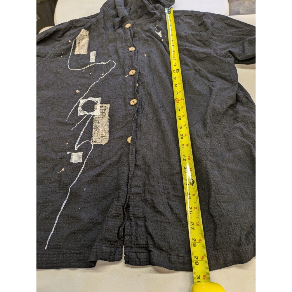Focus Casual Art Wear Shirt Medium Gauzy Hooded Button Front Lightweight Black - Picture 11 of 11